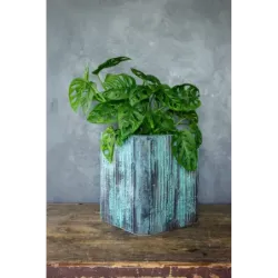 Turkusowa osłonka na doniczkę loft 25 x 25 x 30 cm - ręcznie robiona
