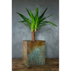 Rustykalna osłonka na doniczkę z mandalą 3D loft 25x25x30 cm – ręcznie robiona
