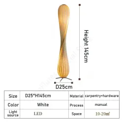 Lampa Podłogowa LED z Bambusowym Kloszem