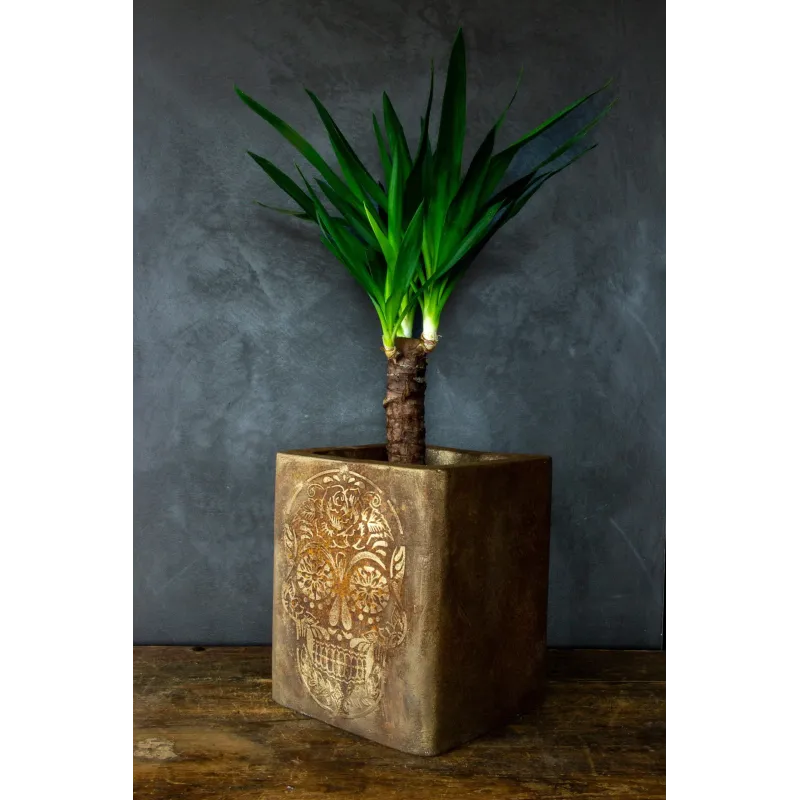 Donica cortenowa z czaszką 27x27x30 cm – wyjątkowa forma w stylu industrialnym